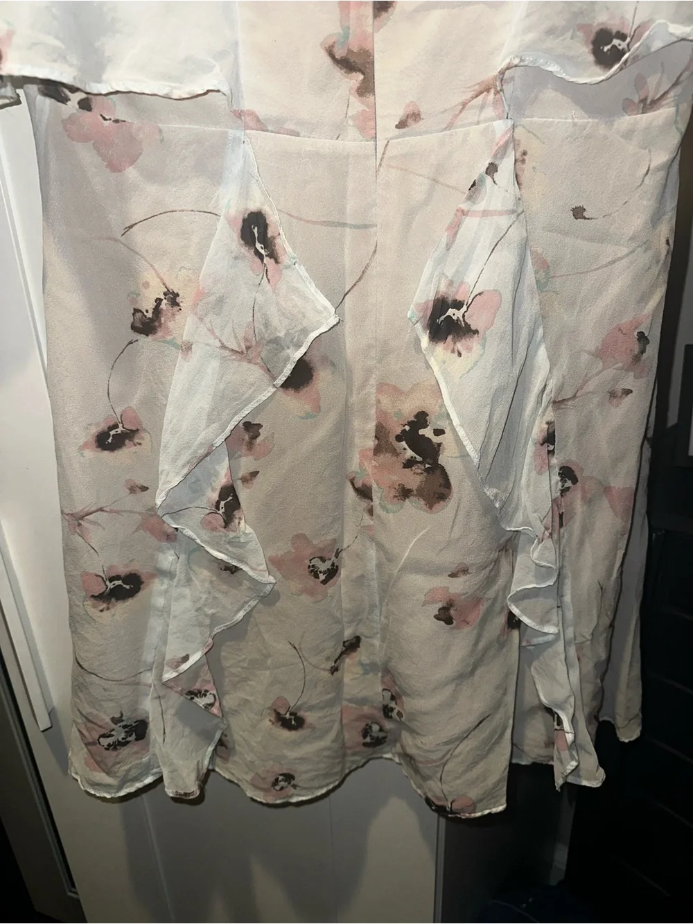 BCBG Maxazria Mabel Chiffon Dress 100% Silk Cape in Floral Pearl Blue $338MSRP
